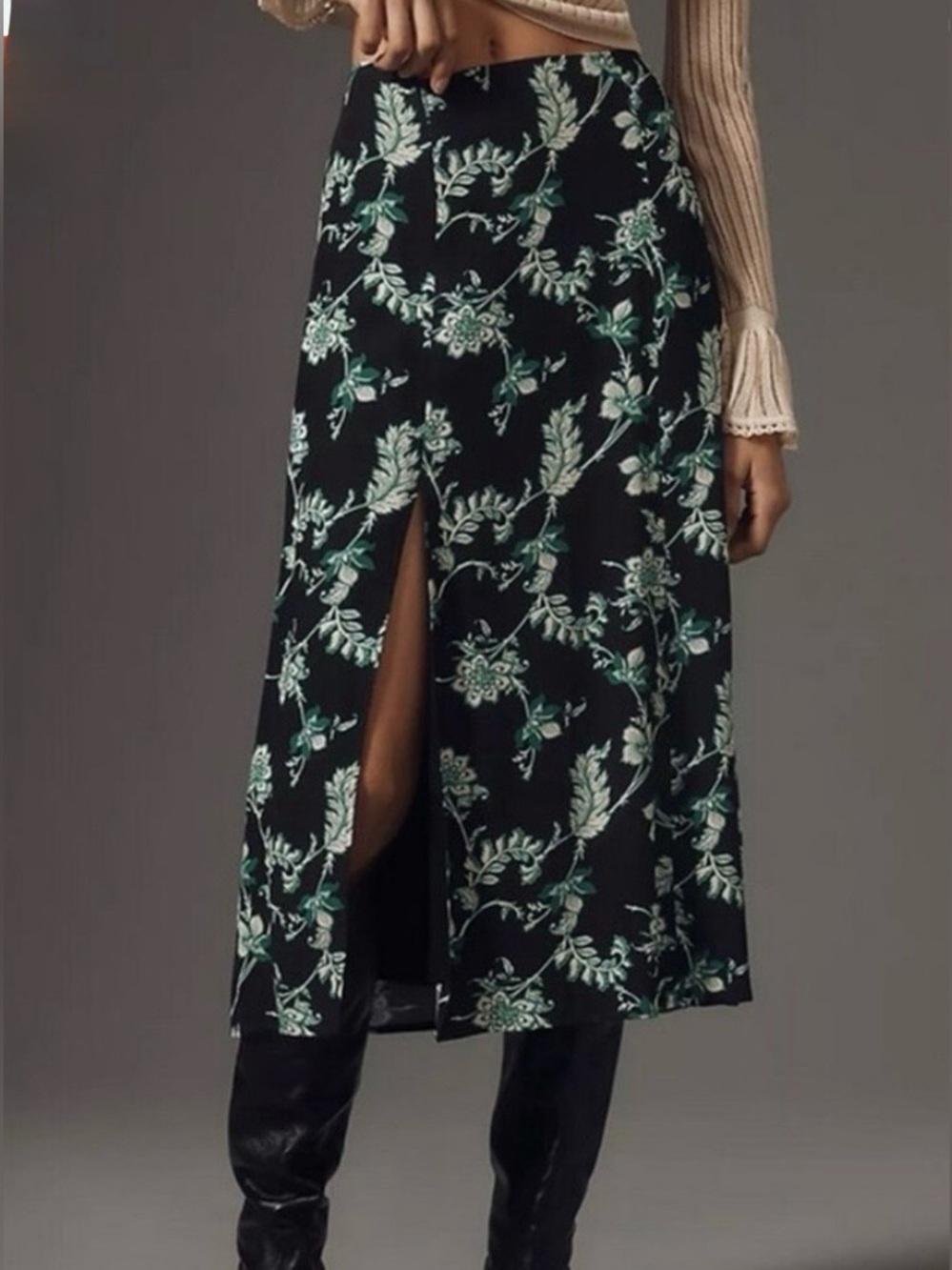 Anthropologie Maeve The Lille Side-Slit Midi Skirt 12 NWT